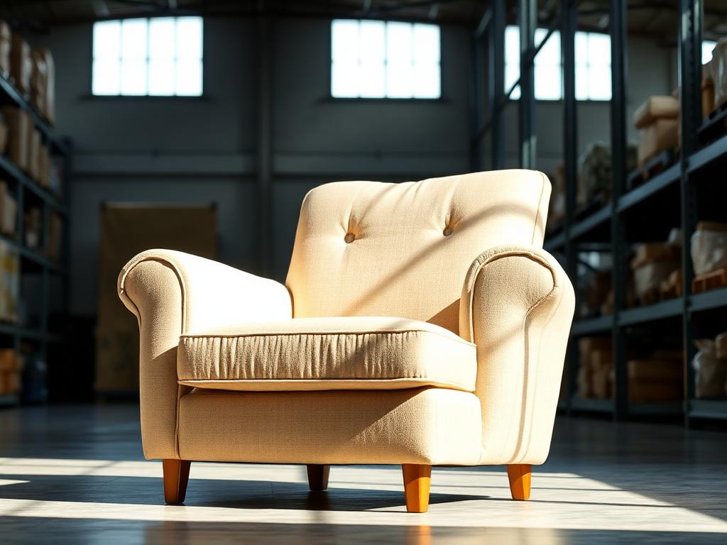 The same armchair steam-cleaned and re-cushioned, looking bright and ready for a new home